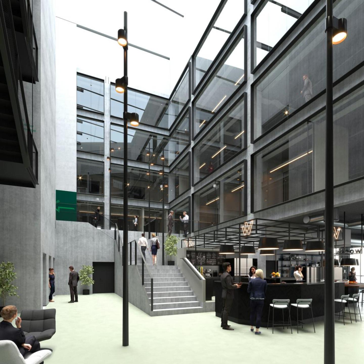 Lys, plads og genbrugsbeton er nogle af elementerne i byggeriet. 