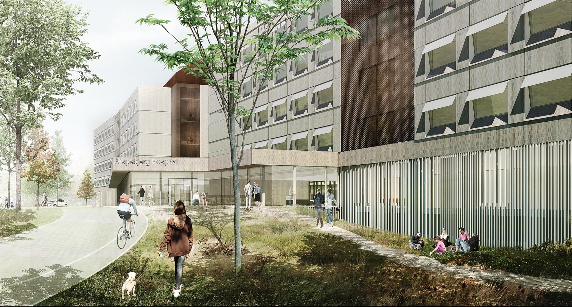 Ny Hospital Bispebjerg, som det vil se ud i 2025. Visualisering: Friis & Moltke.