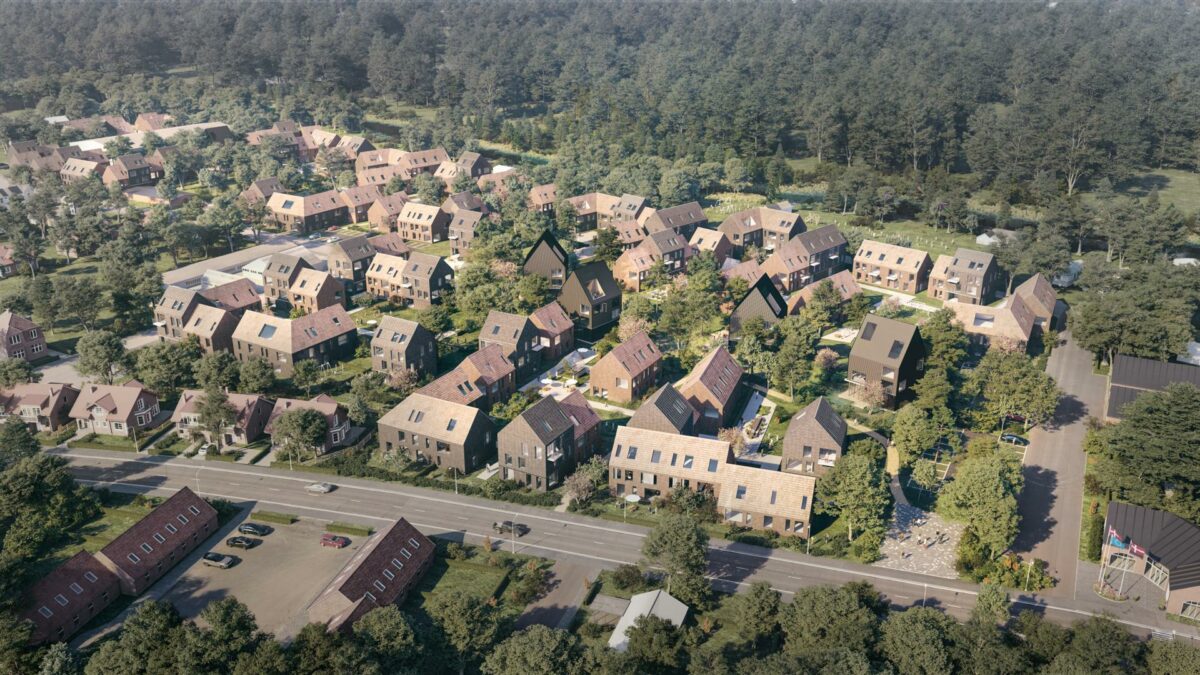 Centralt i Nykøbing Falster tæt ved stationen og i første række til å og skov vil 400 boliger skyde op over de kommende år. Visualisering: Kant Arkitekter.