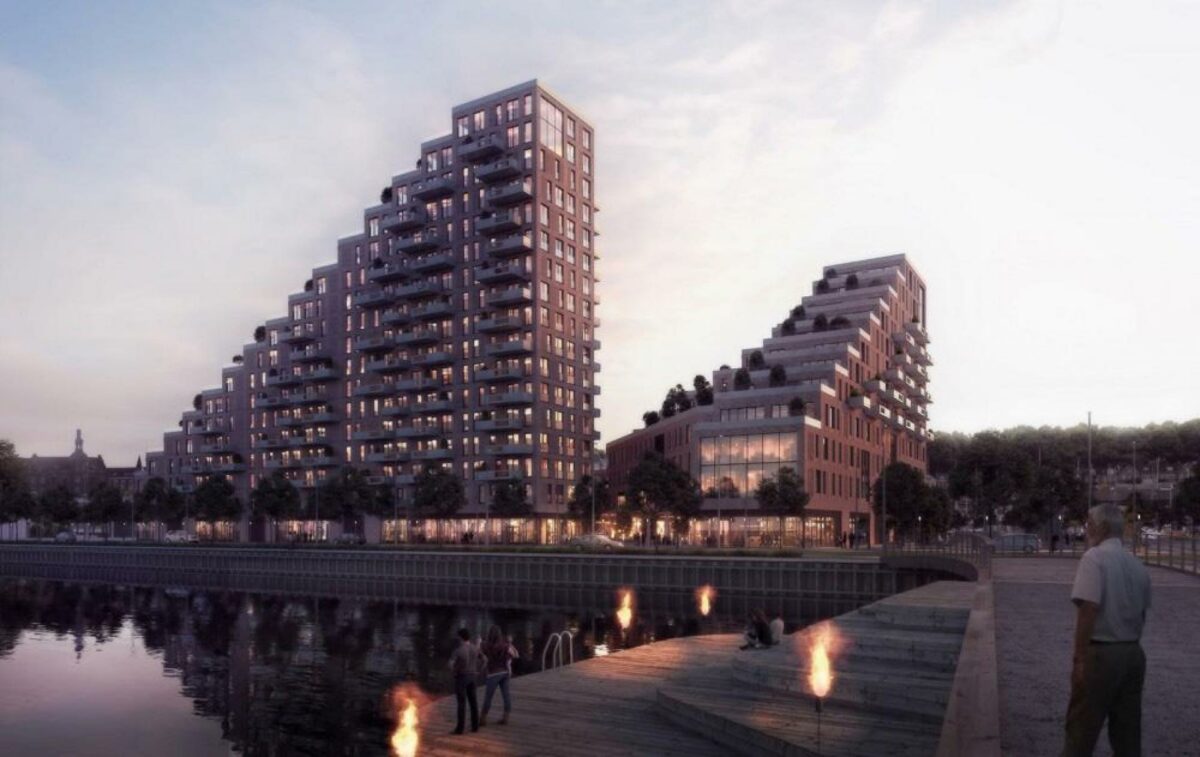 Det imponerende byggeri forventes indflytningsklart i løbet af 2022. Visualisering: Aart/Bricks.
