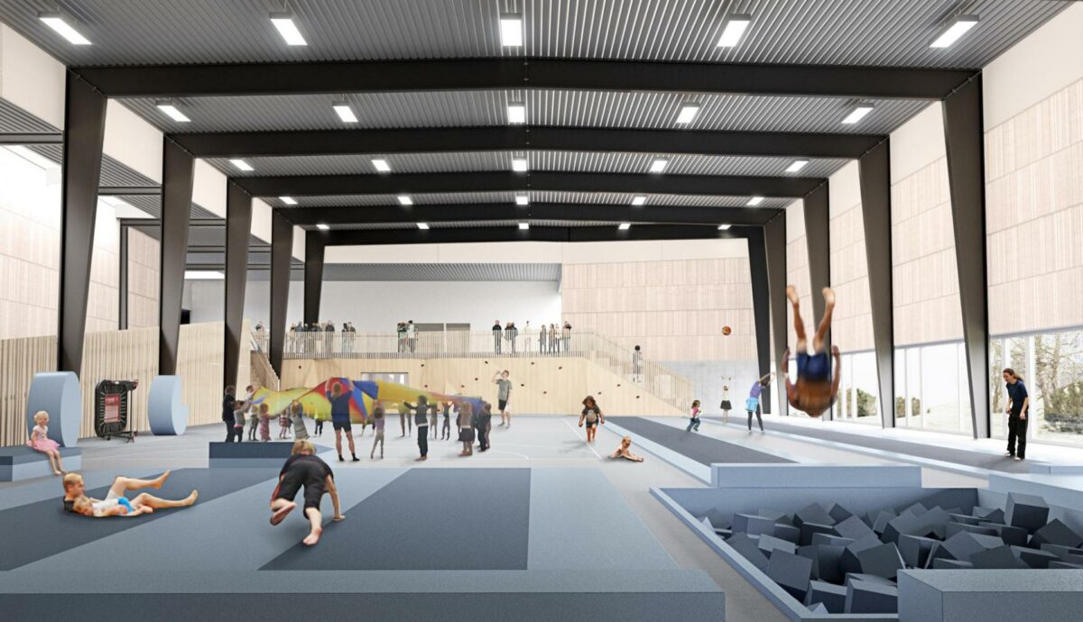 Blandt andet gymnasterne får forbedrede faciliteter efter byggeriet. Visualisering: Cubo Arkitekter.