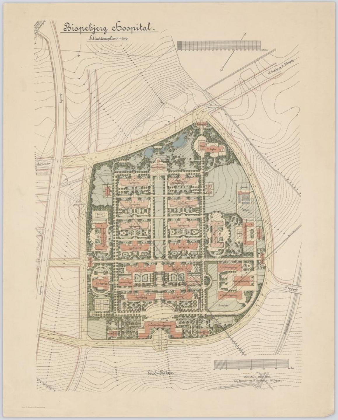 Projektet tager udgangspunkt i den oprindelige havearkitekt Edward Glæsels visioner. Tegning: Situationsplan, Martin Nyrop og Edward Glæsel, 1907. Det Kgl. Bibliotek - Danmarks Kunstbibliotek, Samlingen af Arkitekturtegninger.