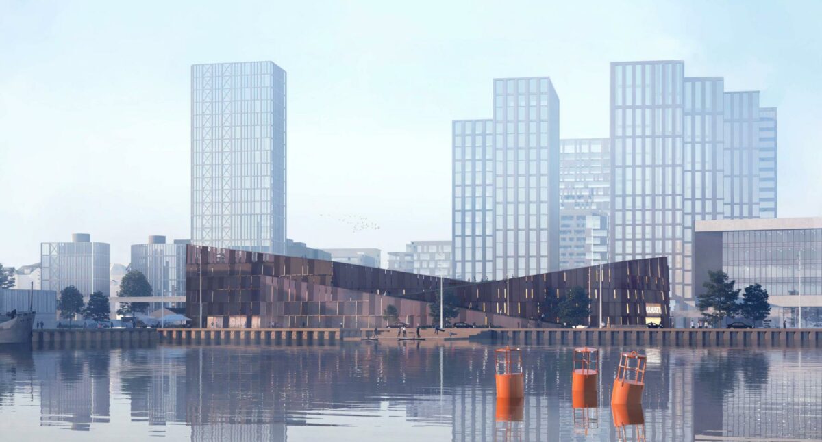 Fra 2024 bliver der plads til 700 biler i det nye p-hus. Visualisering: Nordland.