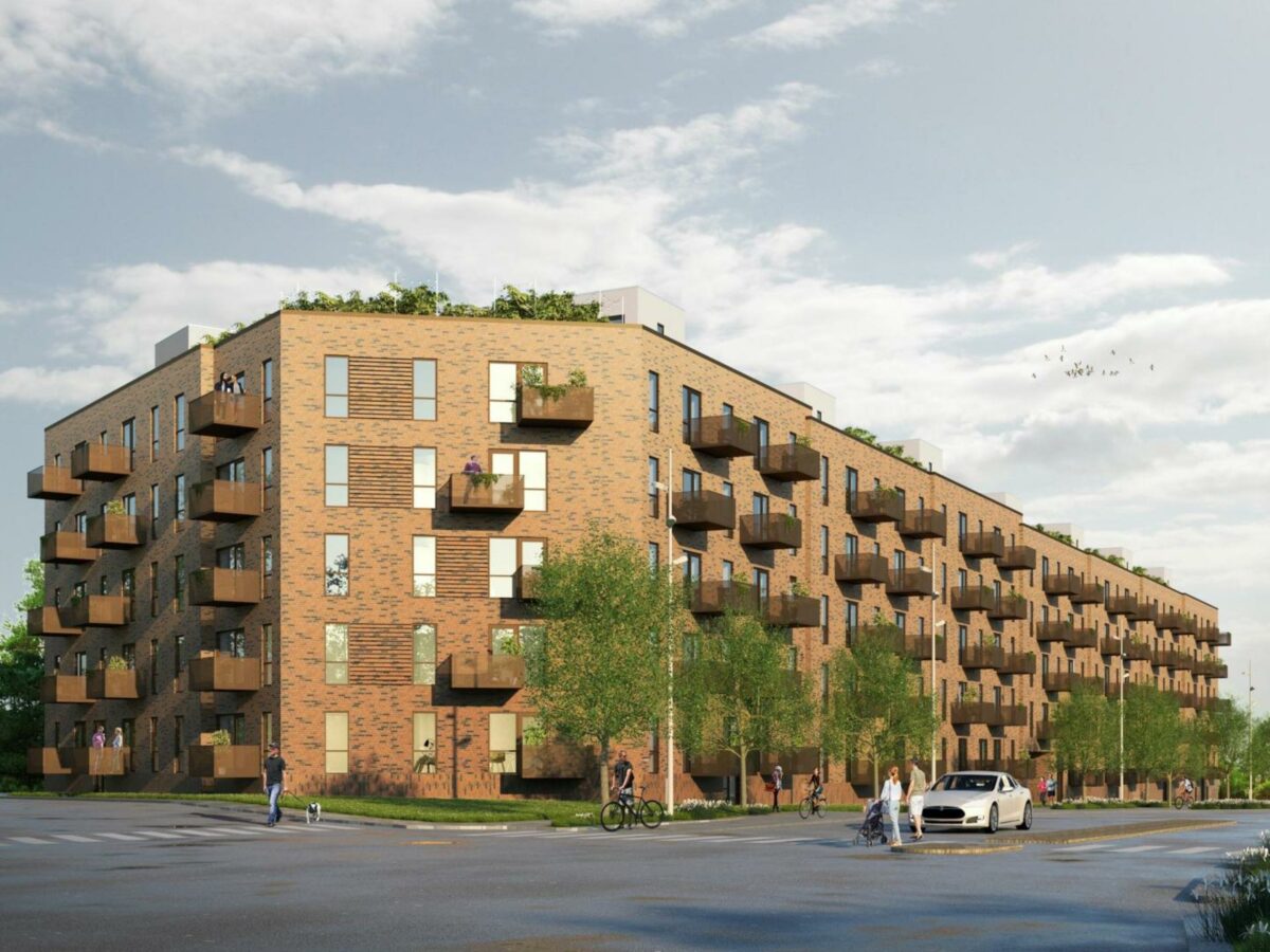 De 141 lejligheder leveres i to etaper. Visualisering: GPP Arkitekter.