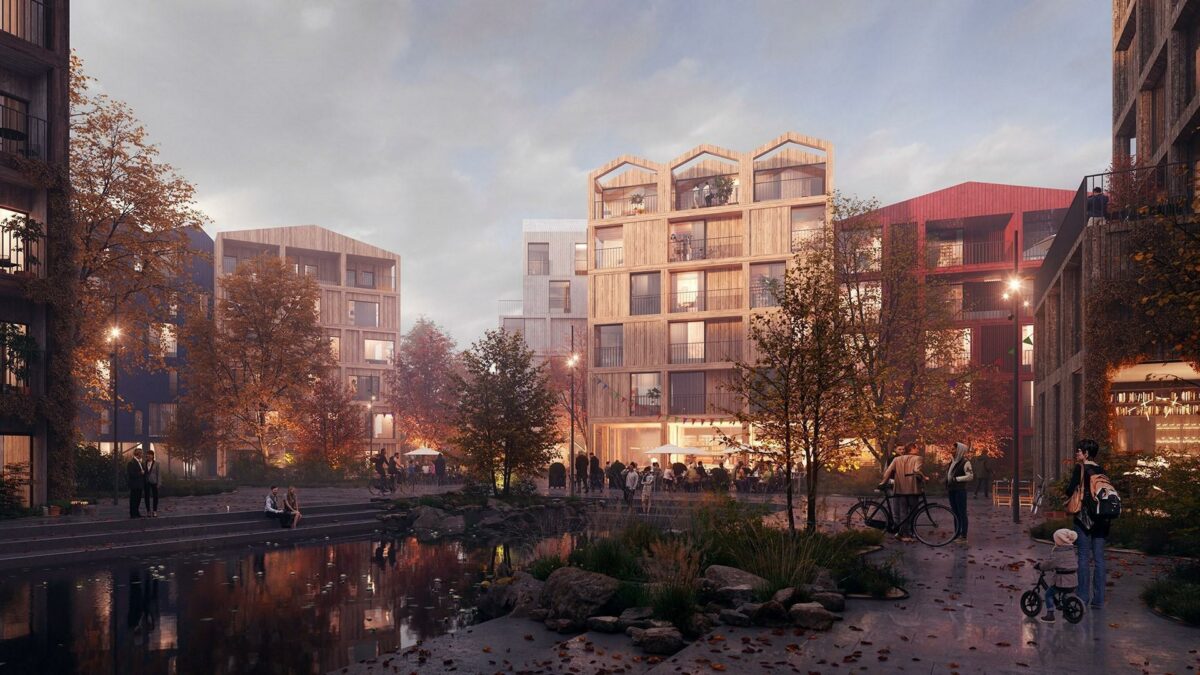 Hos Henning Larsen Architects er man glade for træ, som er brugt her i Vejlands Kvarter på Amager. Nu har man formuleret fire grunde til sin fascination af materialet. Illustration: Henning Larsen.