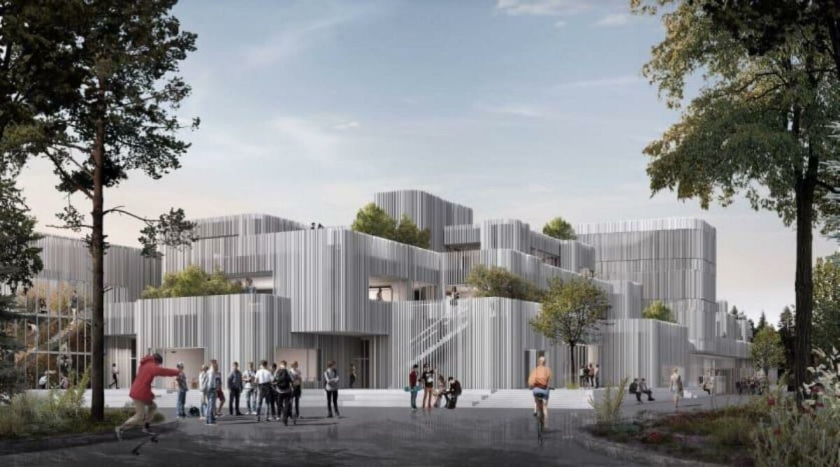 Visualisering af H.C. Ørsted Gymnasiet, lavet af Kant Arkitekter.