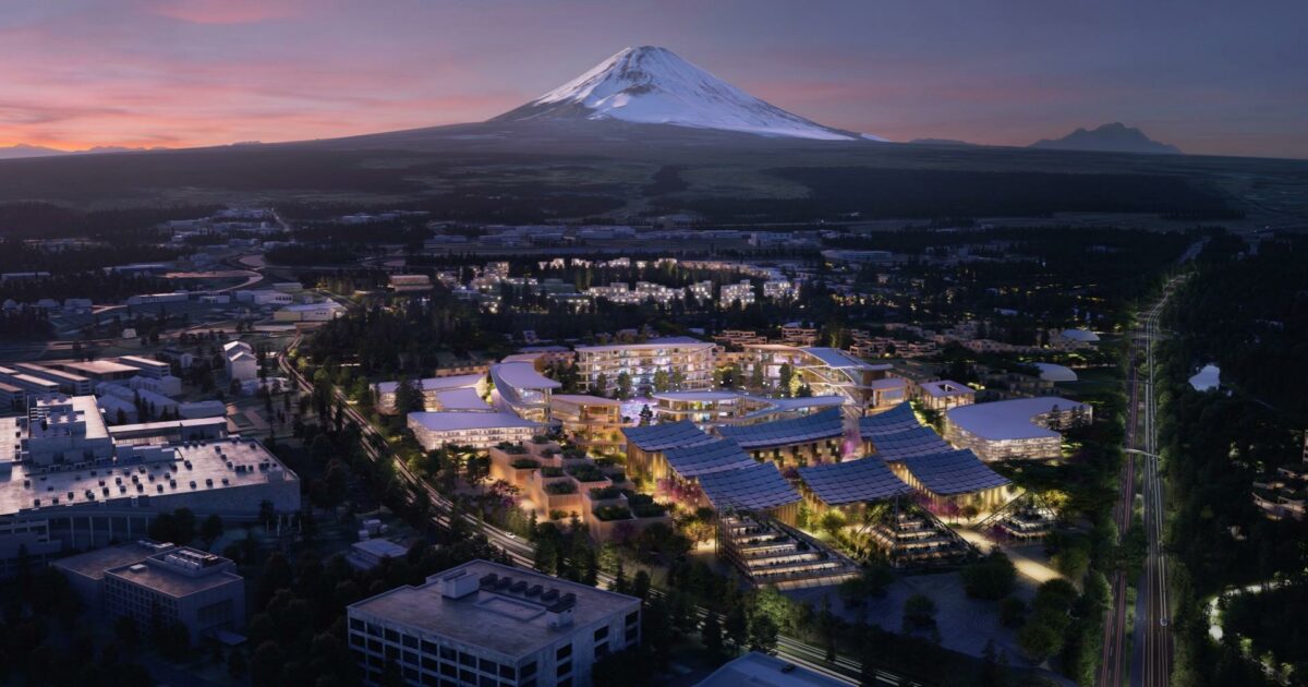 Den futuristiske by får udsigt til det 3776 meter høje bjerg Fuji. Pressebilleder: Toyota.