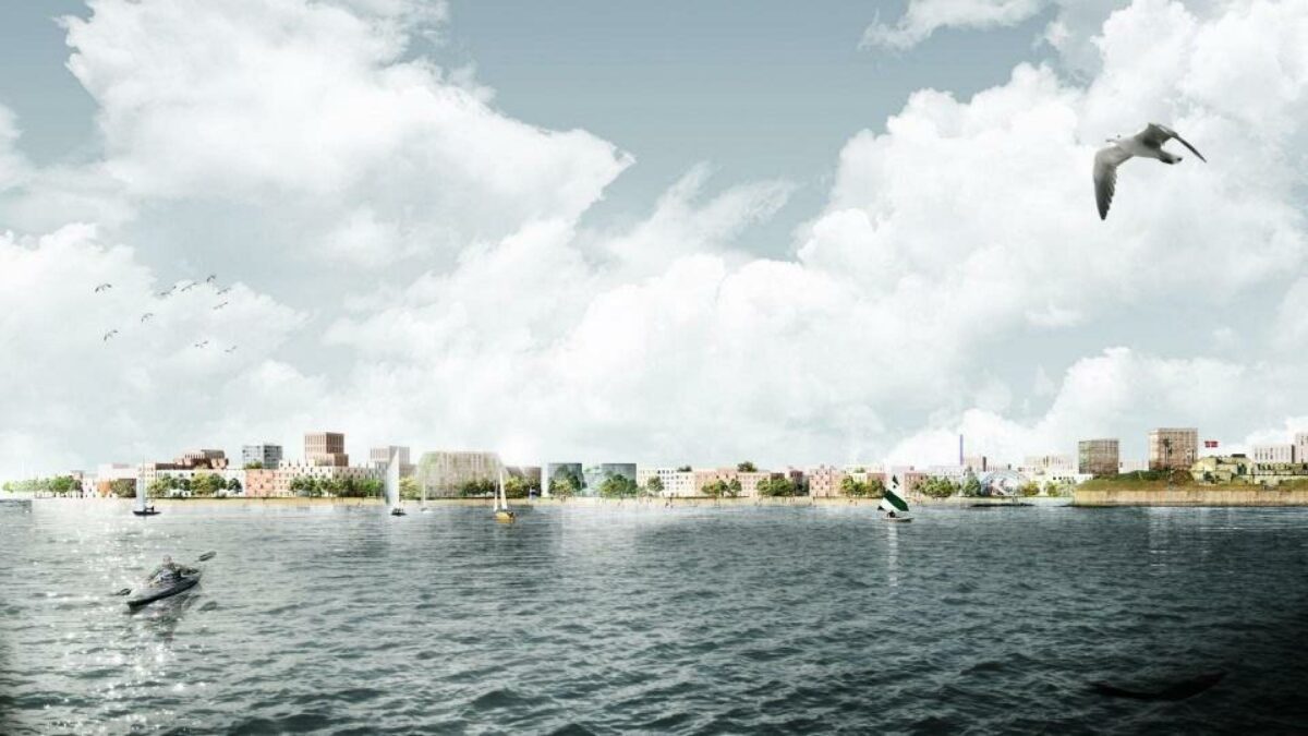 Det bliver spændende at se, hvordan Lynetteholm kommer til at tage sig ud set inde fra København. Illustration: Regeringen.