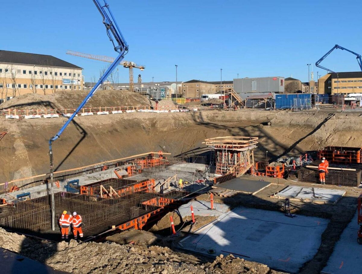 Støbningen af fundamentet gik i gang i begyndelsen af marts. Foto: Høje-Taastrup Kommune.