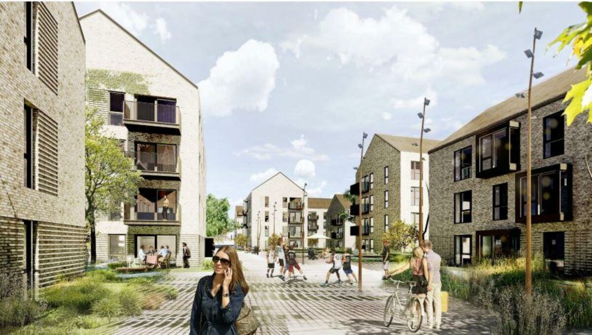Admiralens Have skal ligge i et tidligere industrikvarter i Odense. Illustration: Arkitema Architechts.