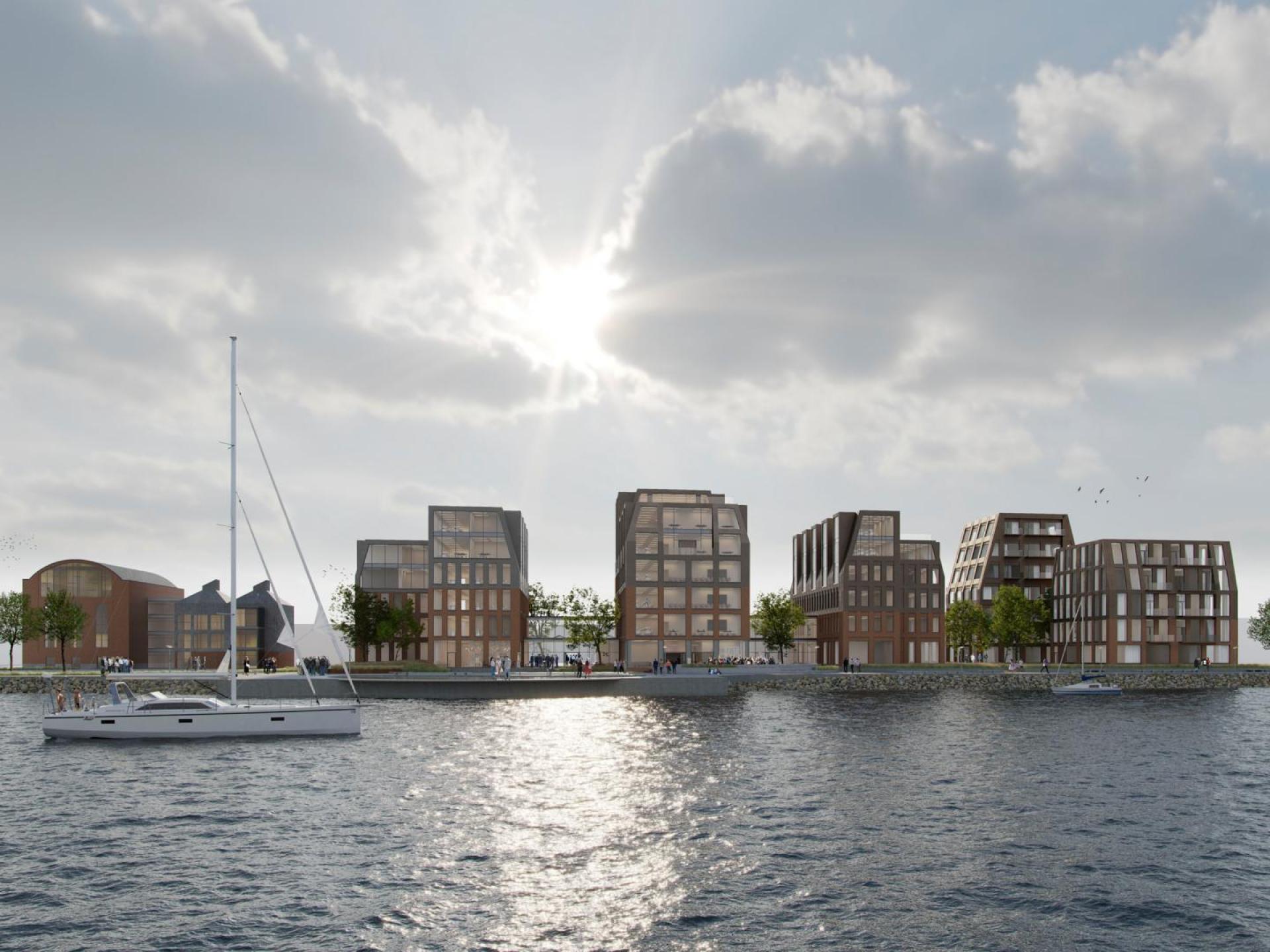 Sådan kommer byggeriet til at tage sig ud fra vand-siden. Illustration: Rasmusrasmus.