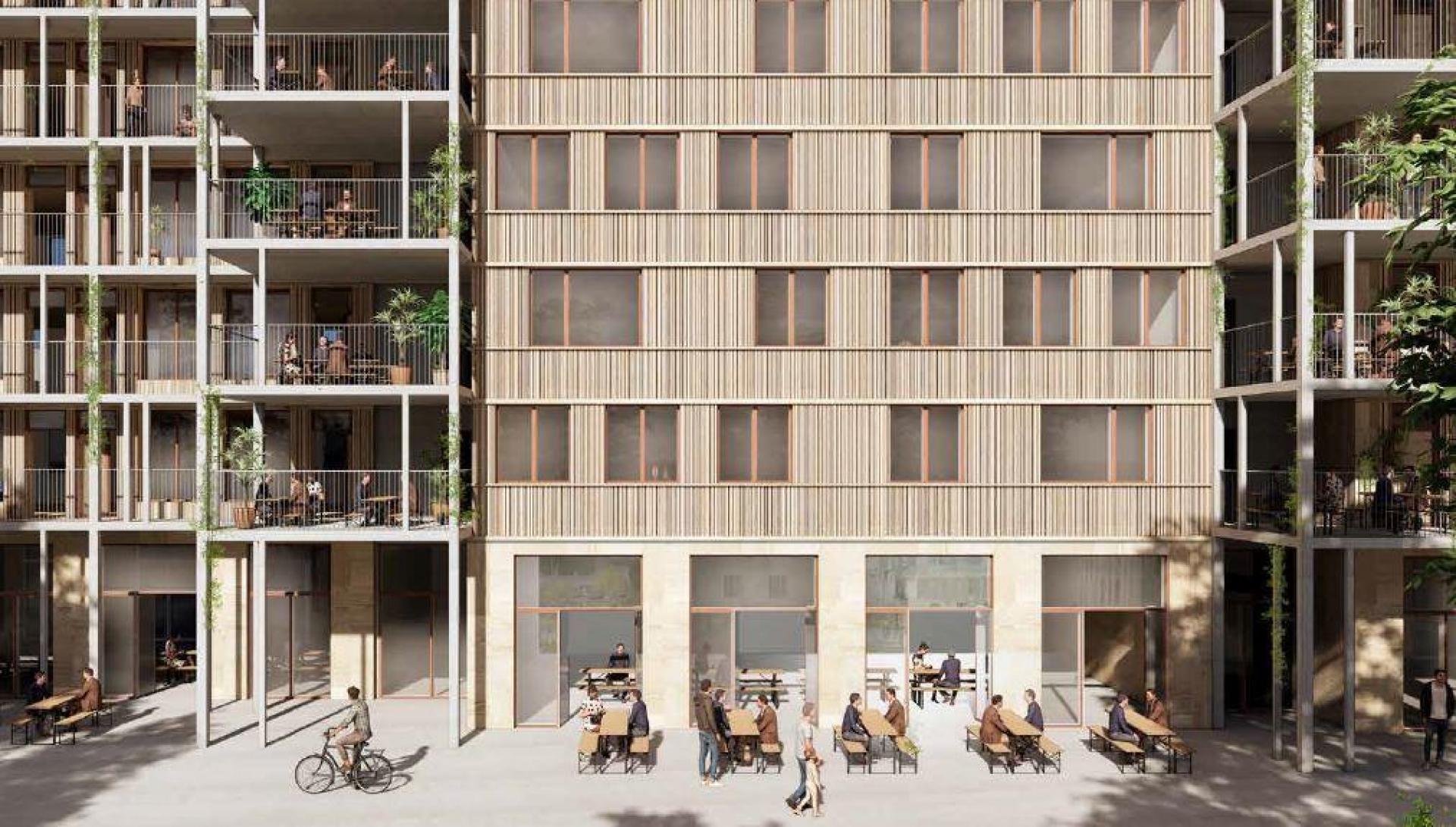 Generationernes Træhus på Ørestad Syd rummer 122 boliger. Visualisering: Kant og JJW.