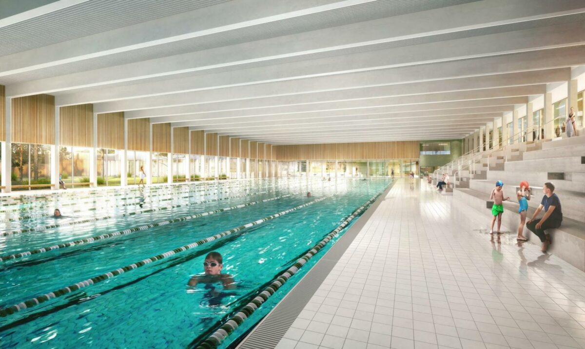 Silkeborg Svømmecenter er seneste eksempel på en vundet opgave, der skal udføres som totalrådgivning med et integreret team. Visualisering: Sweco.