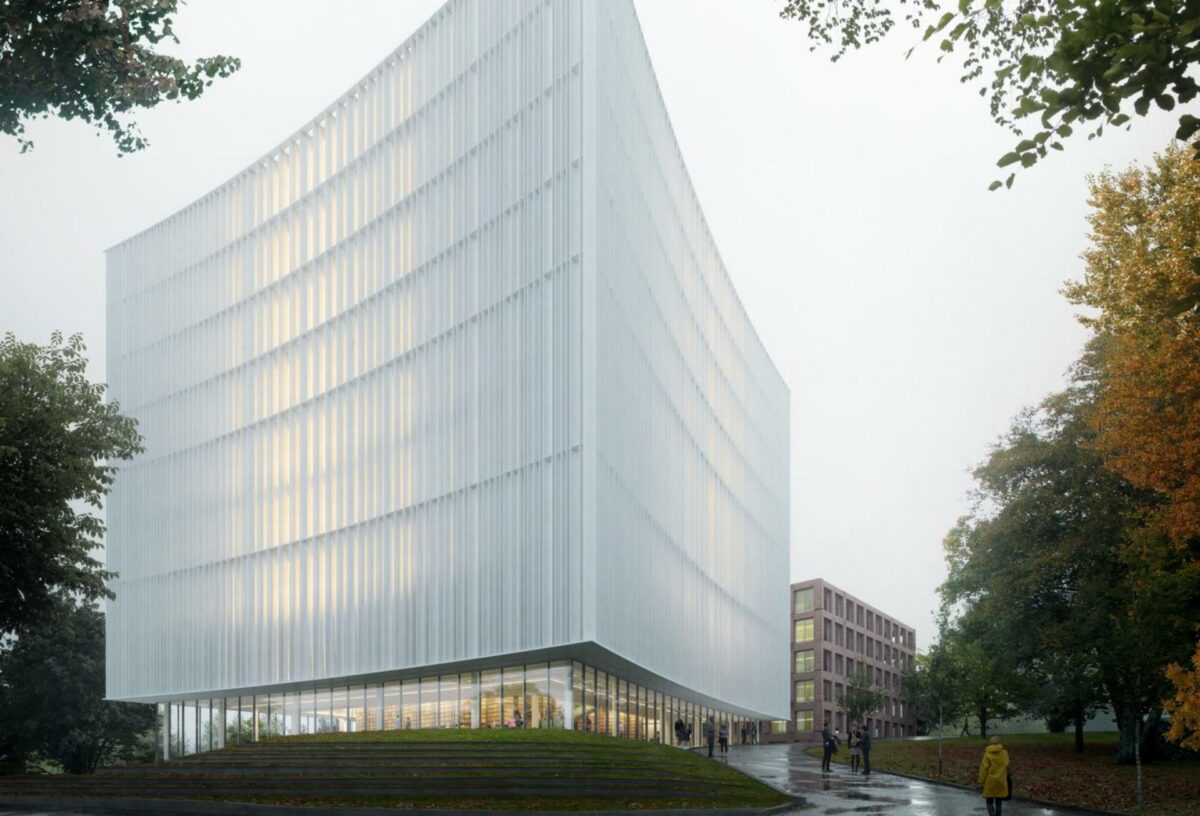 Som siderne på en åben bog - det nye universitetsbibliotek mimer udvendigt det, der er inden i. Illustration: Cobe.