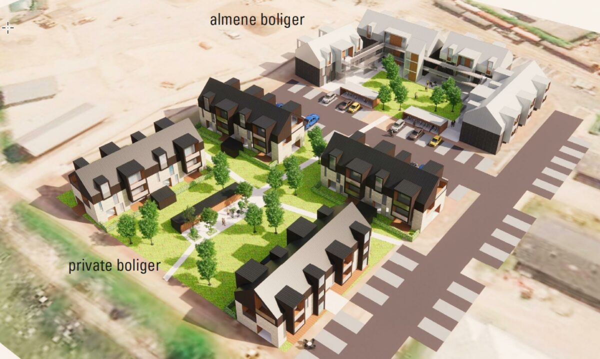 Alle lejligheder i dette blandede byggeri vil få udsigt til Mariager Fjord. Pressefoto.