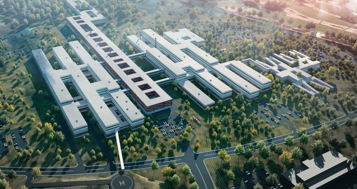 Nyt OUH er forsinket yderligere fem måneder som følge af udfordringerne med corona-virus. Illustration: C.F. Møller.