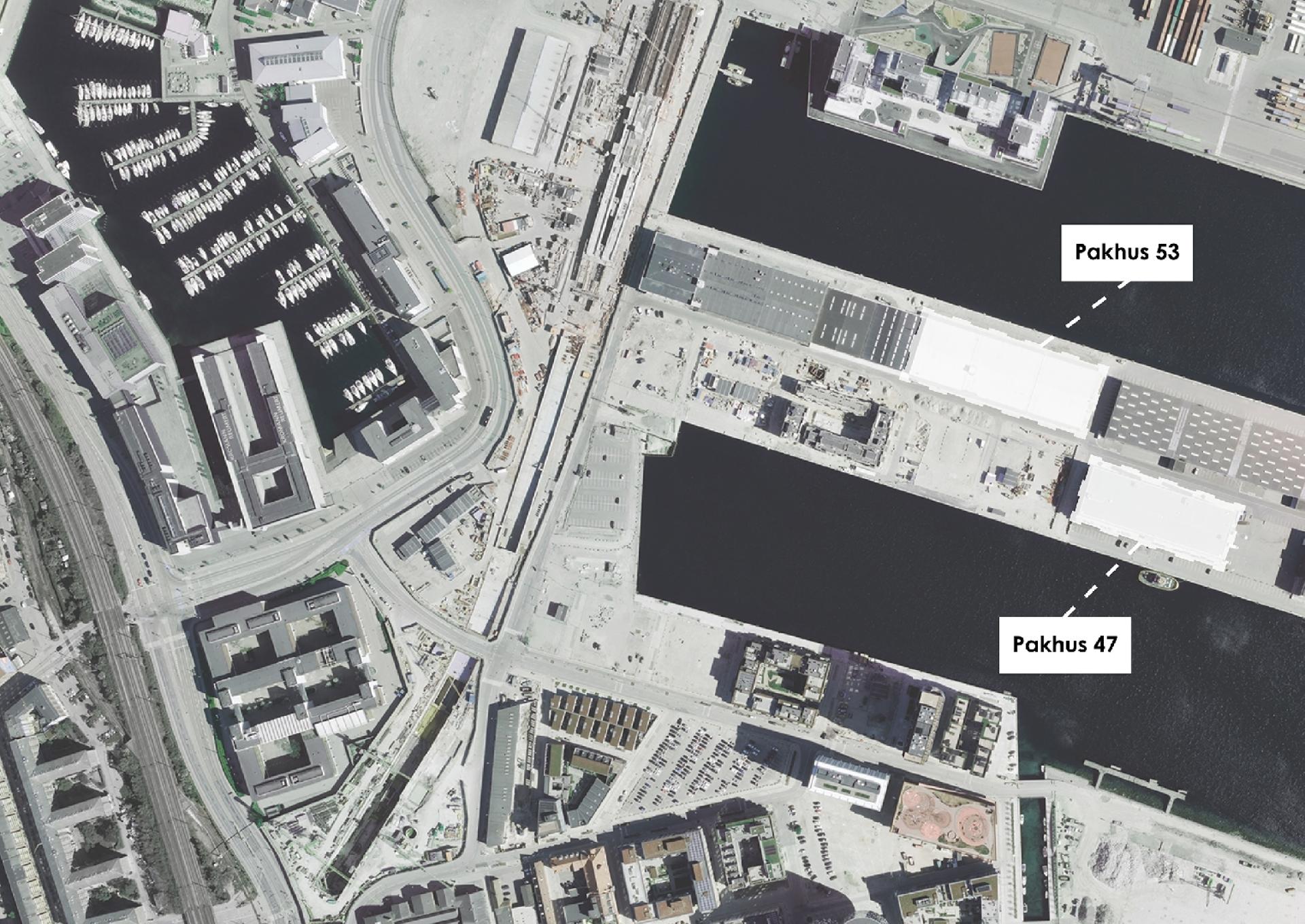 Ambitionen for pakhus 47 og 53 er, at de i højere grad skal indgå som en del af det omkringliggende kvarter.