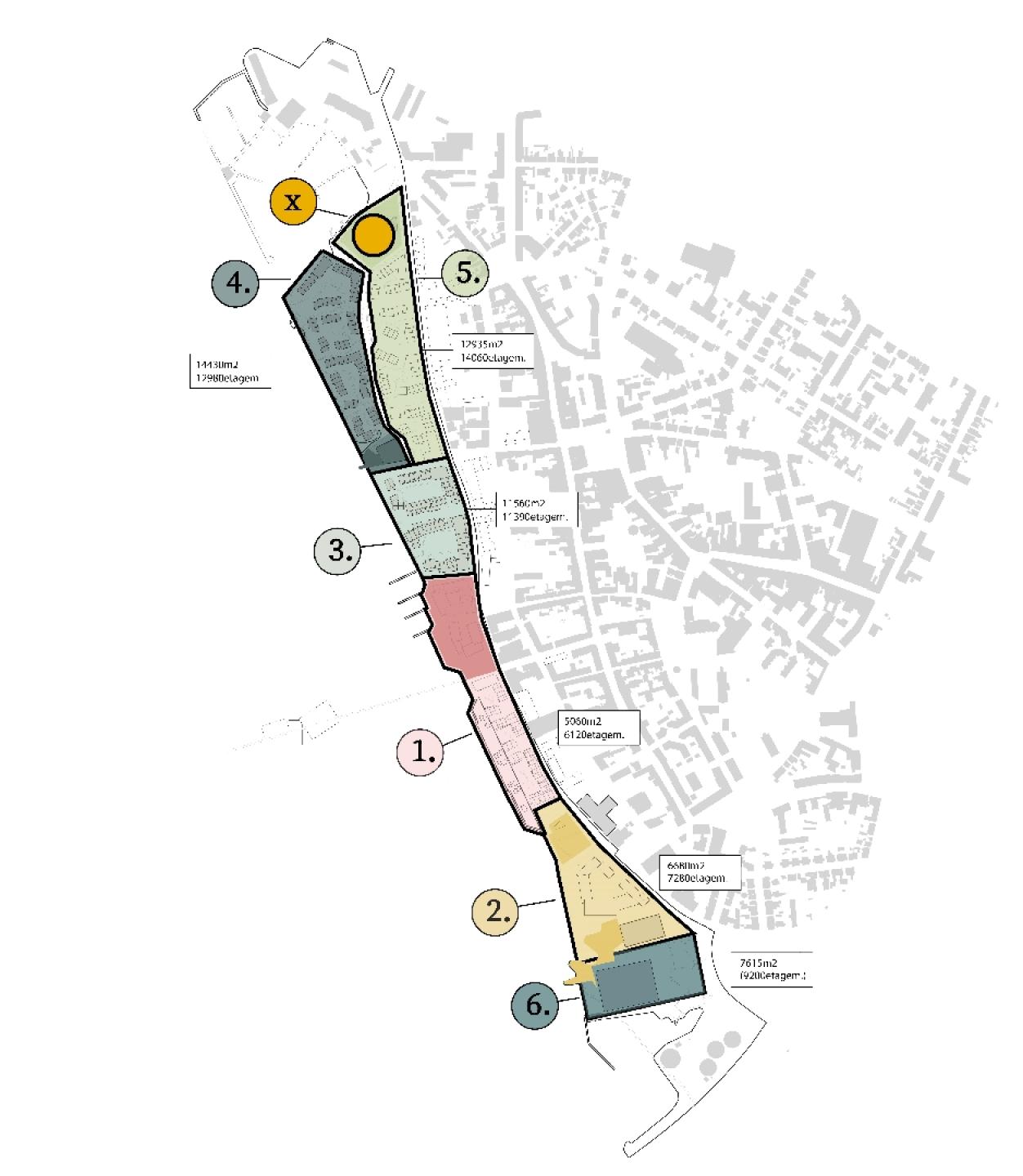 Helhedsplanen for havnen i Nykøbing Falster går fra slagteriet i syd til siloen i nord. - en strækning på i alt 1,4 km. Illustration: C.F. Møller Architects.