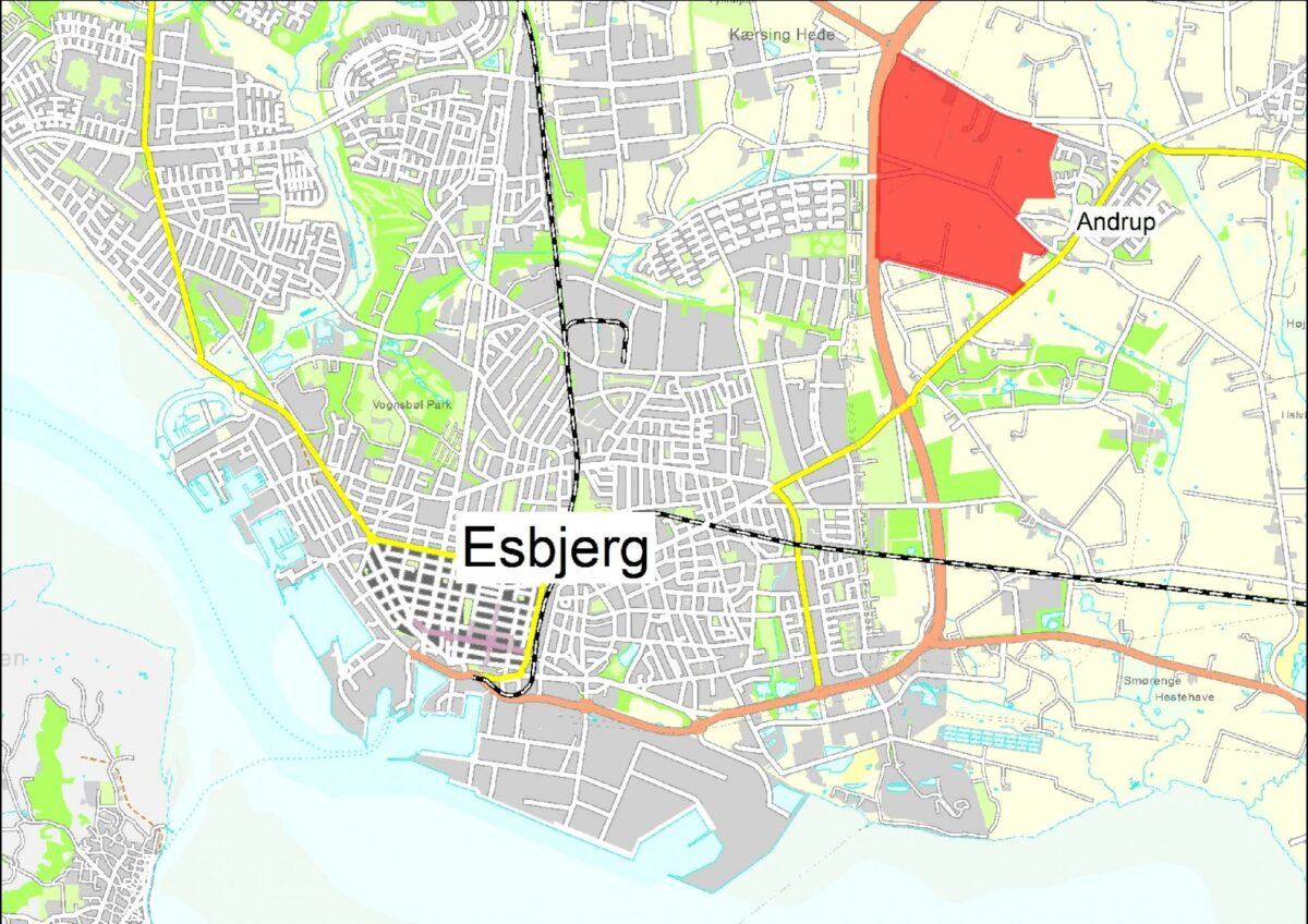 Arealet som Facebook har købt ligger i Esbjerg-forstaden Andrup og er på størelse med 296 fodboldbaner.