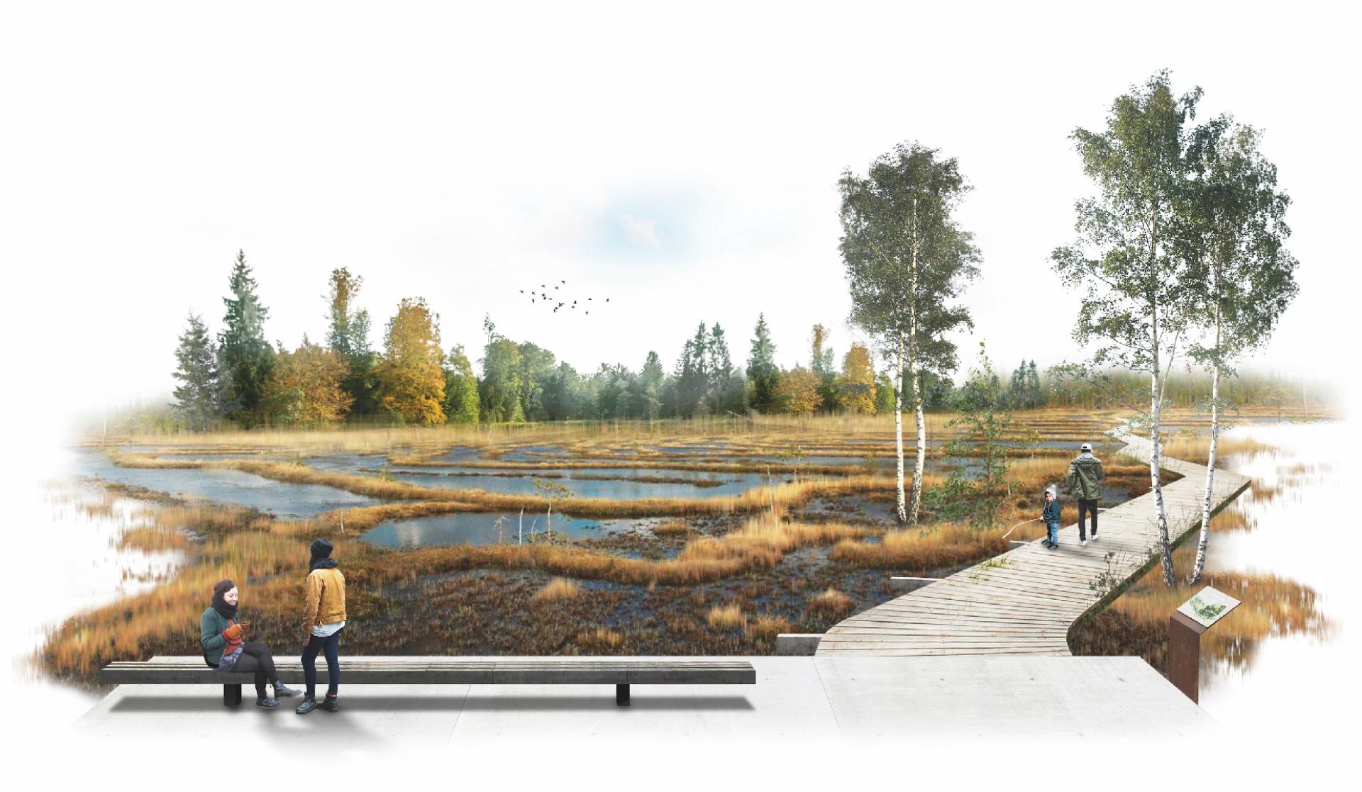 Masterplanen integrerer rekreative faciliteter med naturlige økosystemer.