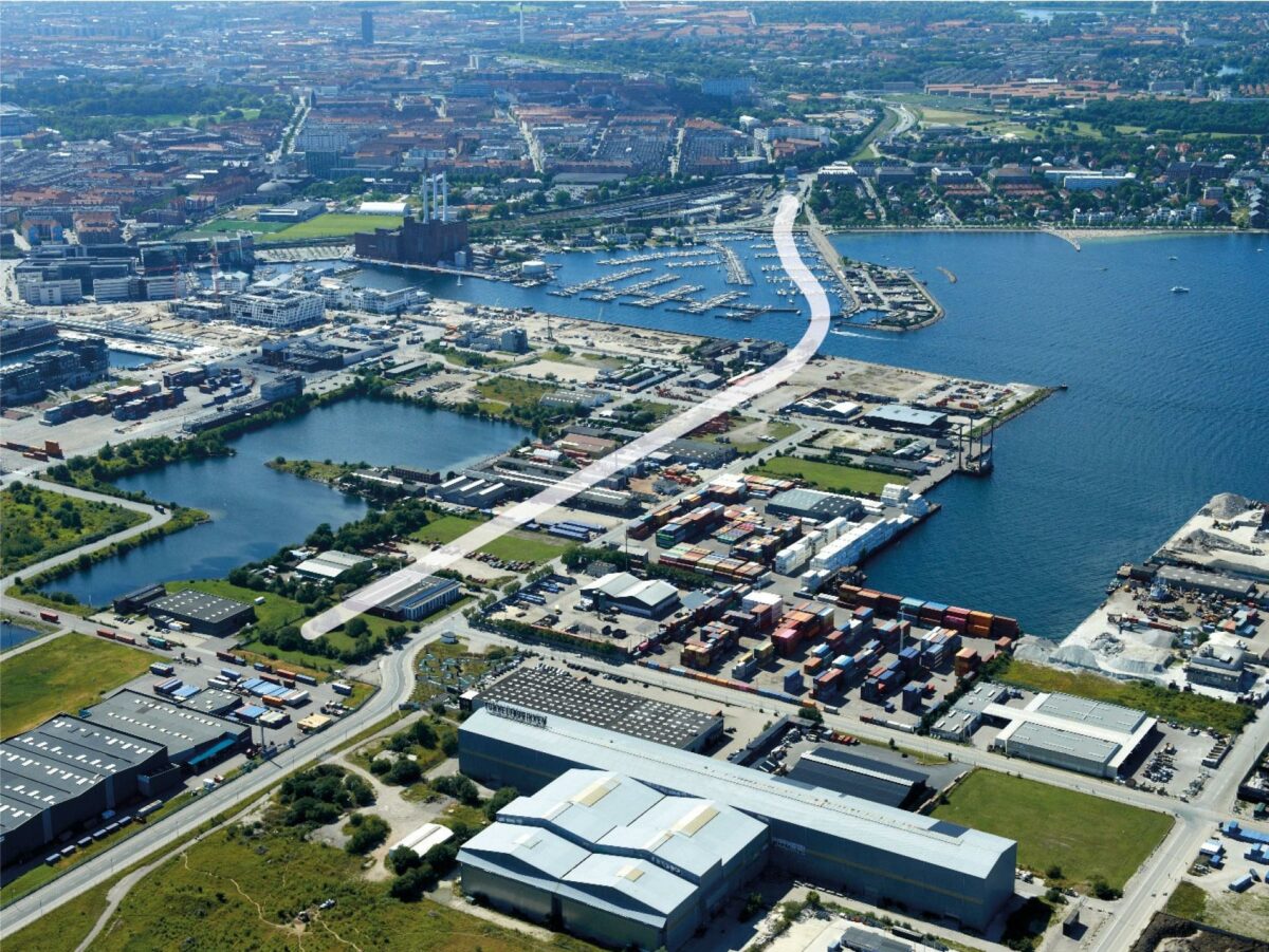 Den eksisterende Nordhavnstunnel forlænges med og føres ud under havneløbet. Foto. Vejdirektoratet.
