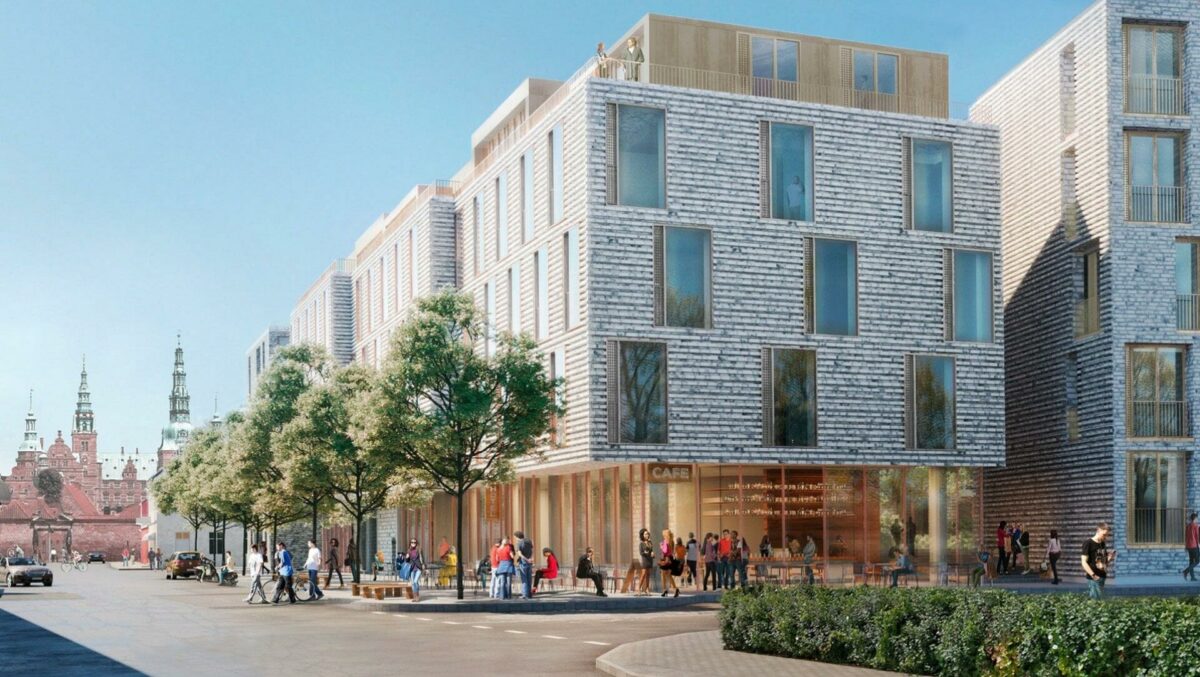 Hotellets 3.000 kvm bliver del af et 10.200 kvm stort projekt, der desuden vil inkludere en parkeringskælder og 50 lejligheder. Visualisering: Zleep Hotel.