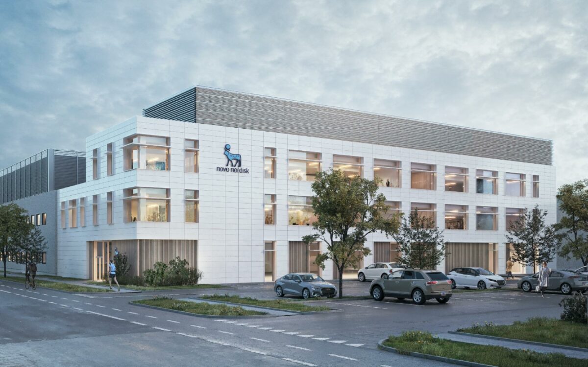 En del af det nye produktionskompleks, der skal færdiggøres frem 2027. Foto: Novo Nordisk.