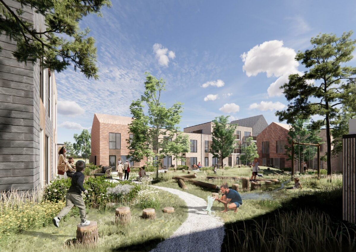 Bæredygtige boliger med grønne rum og plads til fællesskaber - det bliver den lille nye bydel i Lisbjerg, som Casa nu udvikler. Visualiseringer: Casa.