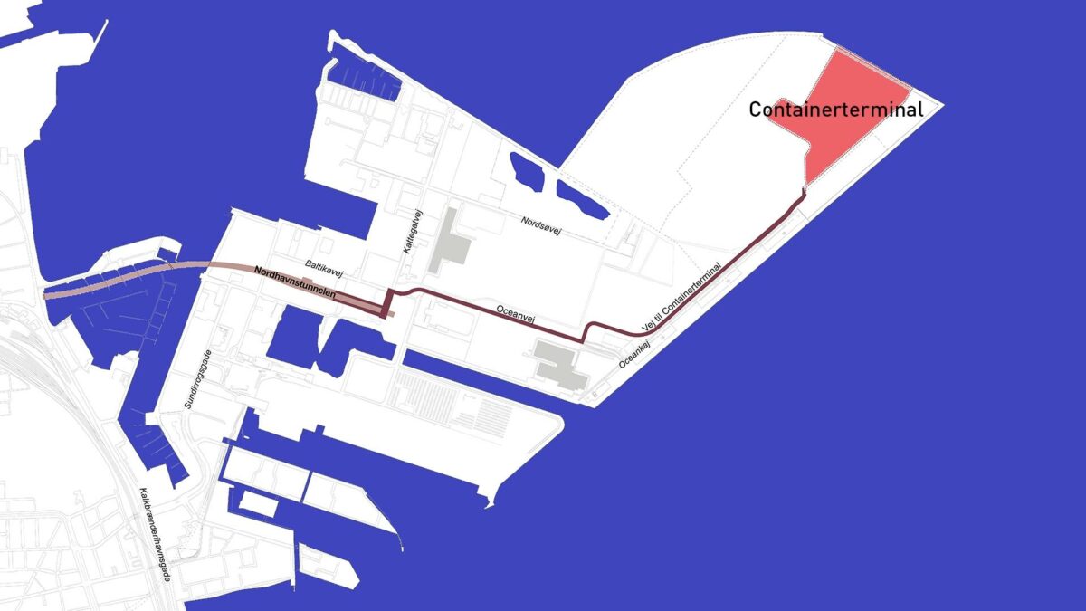 Flytningen af eksisterende containerterminal åbner op for den videre byudvikling af Levantkaj, der skal udvikles til et nyt og bæredygtigt boligområde i Nordhavn. Illustration: By & Havn.