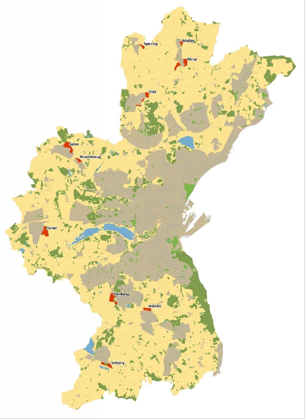 De nye kommende boligområder i Aarhus Kommune, hvor der de næste 10 år bygges flere  ejerboliger - målrettet de mange børnefamilier, som hidtil er fraflyttet kommunen i jagten på egnede boliger.