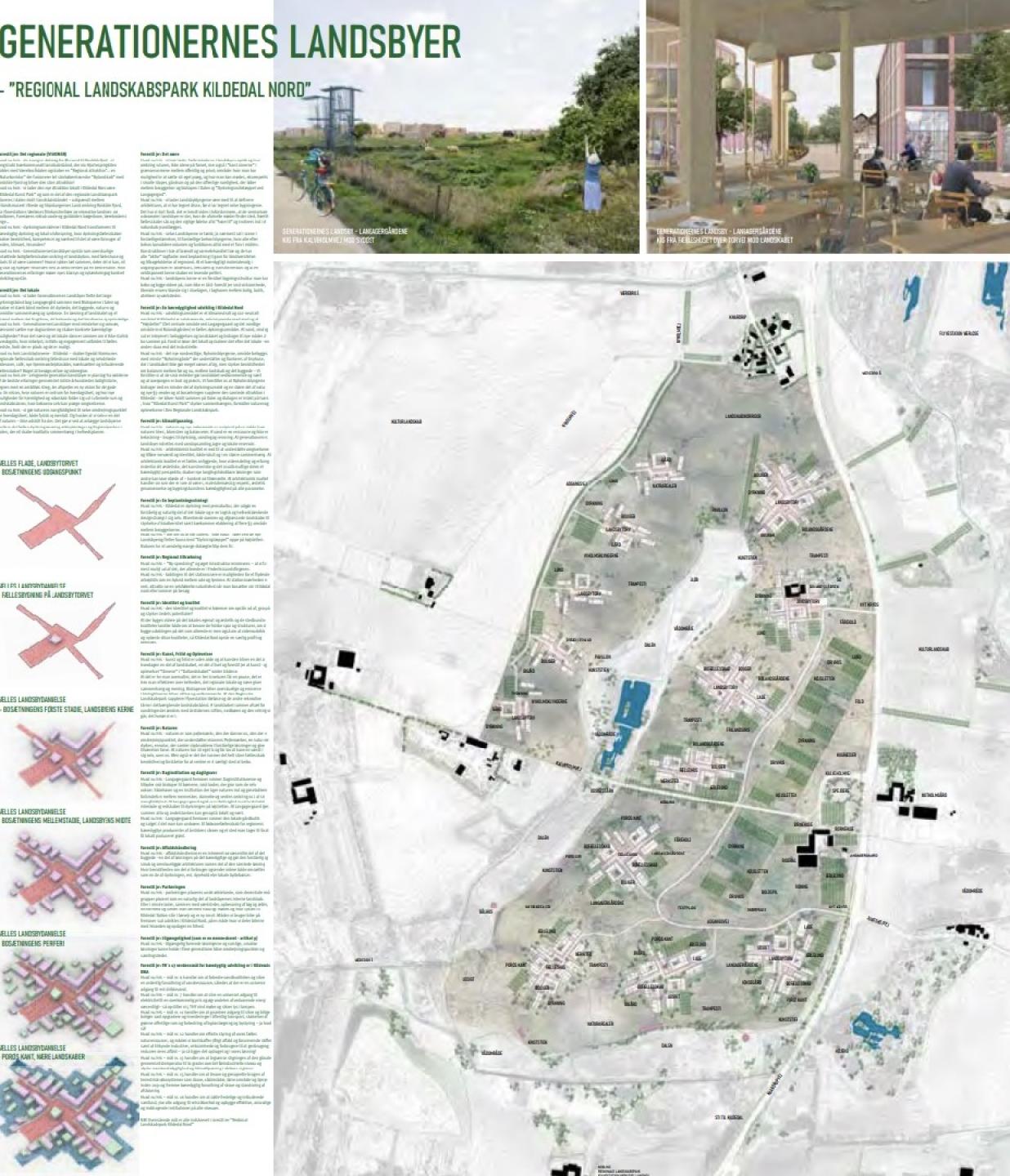 Den ene af de to vindere - 'Generationernes Landsbyer' - lægger op til fritliggende landsbyklynger med alternative boformer, dyrkningsfællesskaber og deleøkonomi. Illustration: KAAK/Atelier for Byers Rum og DSA ARK Studio