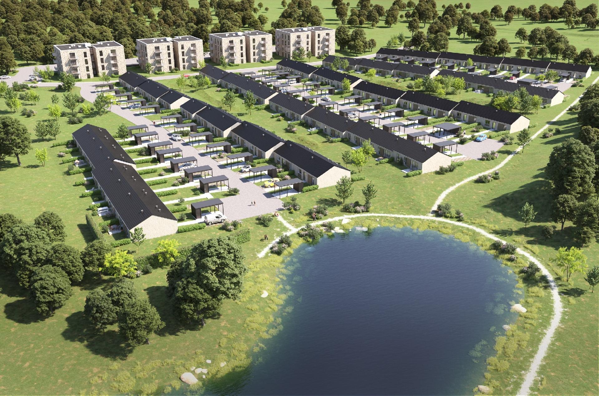 Boligområdet opføres som en blanding af rækkehuse og punkthuse med 20 lejligheder i hvert hus.