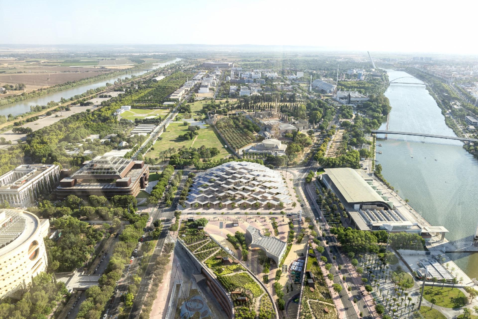 Det nye JRC-center er inspireret af det nye europæiske Bauhaus, der bl.a. har fokus på maksimal energieffektivitet og miljømæssig bæredygtighed. Illustration: BIG - Bjarke Ingels Group