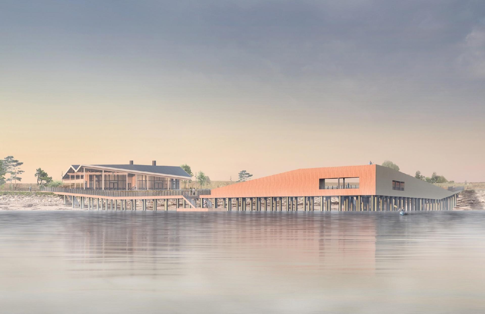 Foruden feriehuse indeholder Nordborg Resort en tropisk waterpark og et stort strandområde med promenade og havbad. Visualisering: Nordborg Resort Ejendomme.