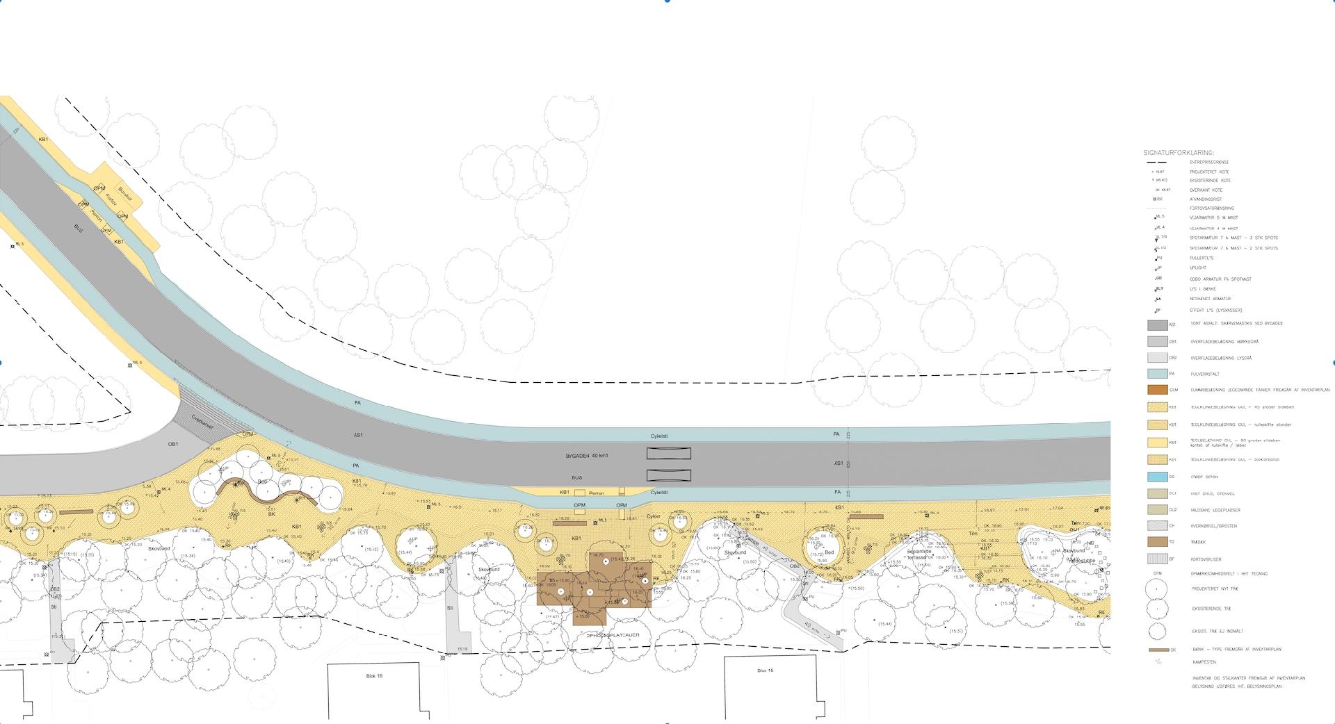 Fremtidens Vollsmose - Belægningsplan - Bygaden & promenaden ved Granparken. Illustration: Niras og Arkitema