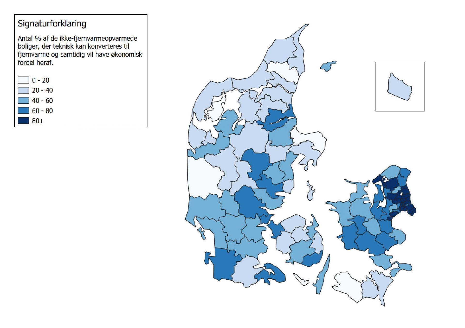 Swecos Fjernvarmeanalyse 2022 viser, at potentialet for at udbygge fjernvarmen er størst på Sjælland og særligt omkring hovedstaden, men også i den østlige del af Jylland og i Sønderjylland.