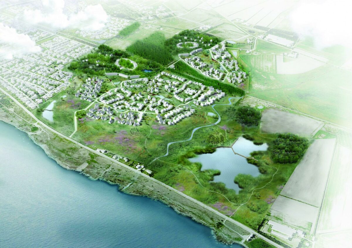 Udviklingsplanen for en ny bæredygtig bydel - Ringkøbing K - ved Ringkøbing er netop blevet godkendt af projektets bestyrelse. Illustration: Ringkøbing K.