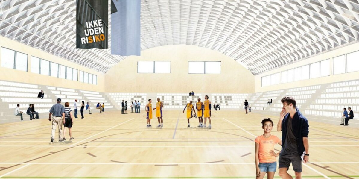 En stor donation muliggør transformationen af den gamle hal til en moderne arena. Illustration: Ollerup Gymnastikhøjskole.