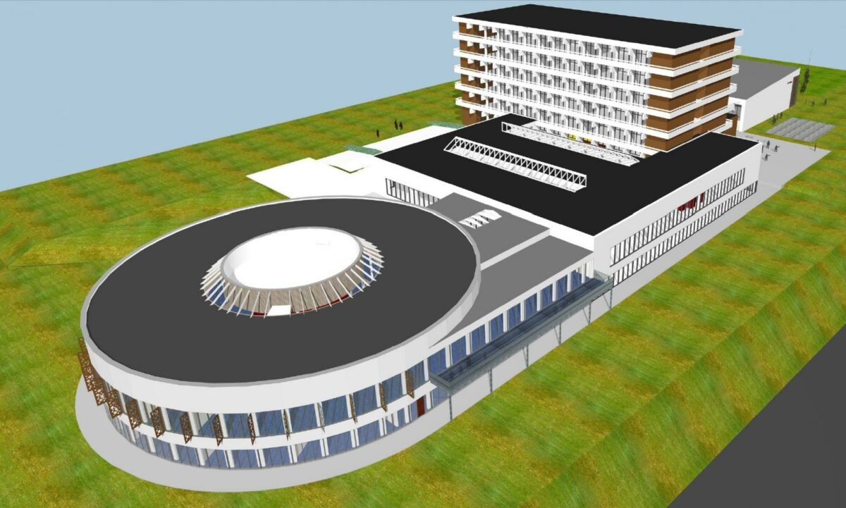 Tietgen Handelsgymnasium udvides nu med en ny, cirkelformet bygning, mens en del af den bestående bygningsmasse bliver ombygget.