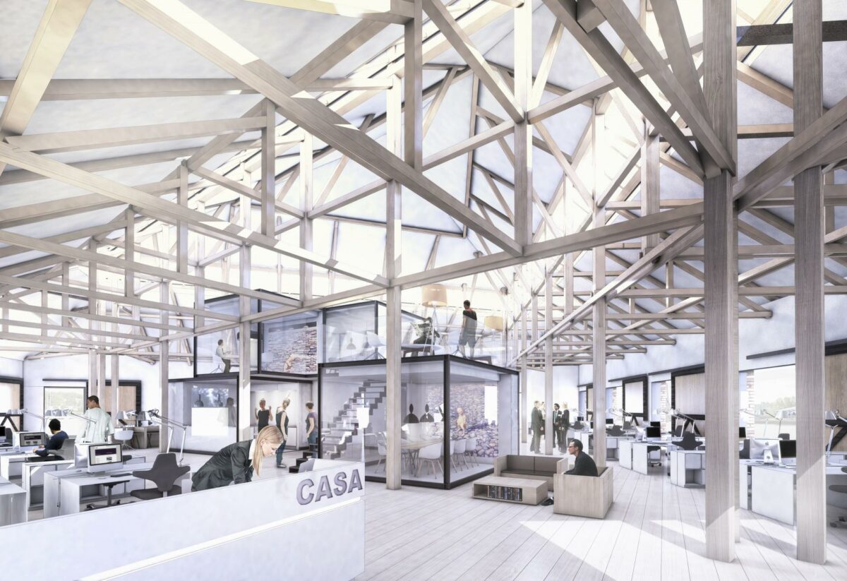 Arkitema Architects har vundet opgaven om et nyt erhvervsdomicil samt restaurering af eksisterende pakhus på Horsens Havn. På samme grund har tegnestuen tegnet to punkthuse med boliger. Visualiseringer: Arkitema Architects.