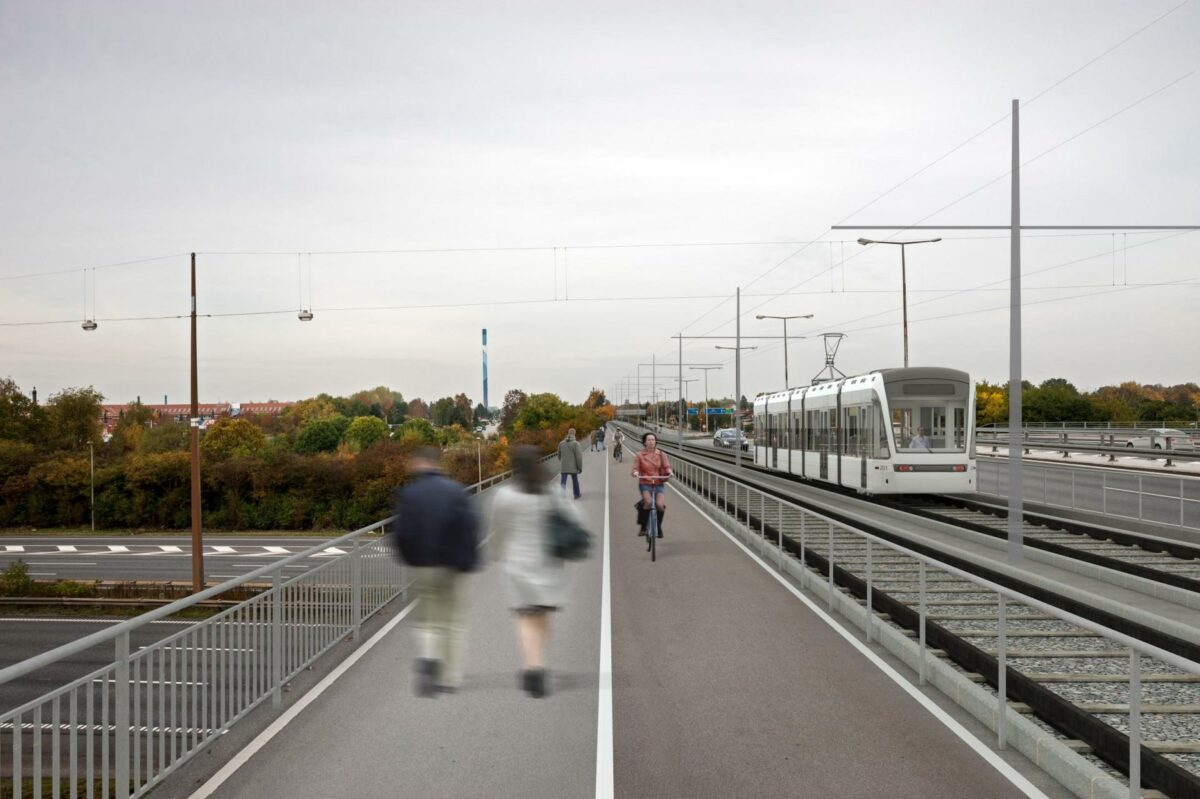 Letbanen i København får over en million brugere om måneden. Her en visualisering over forløbet i Brøndby. Illustration: Ring 3 Letbane/Cenario.