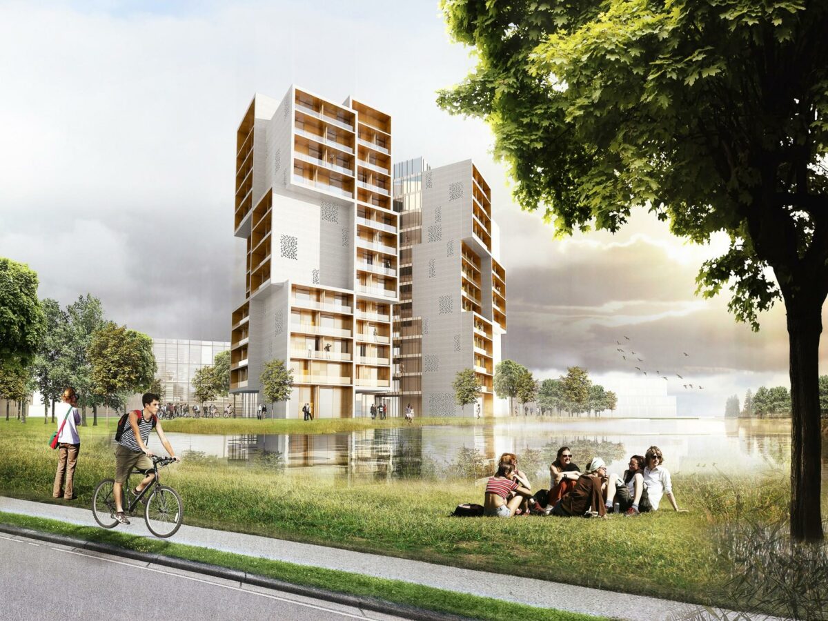 Det nye kollegie i Odense forventes at stå klar til at modtage de nye studerende i september 2015. Foto: C. F. Møller.