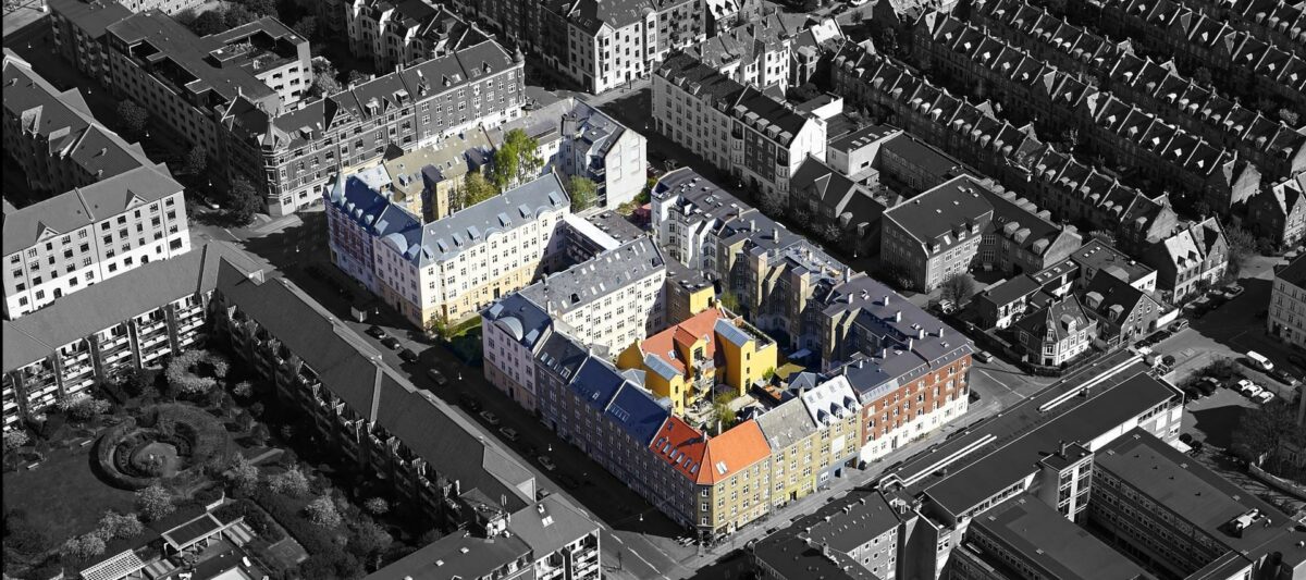 Karréen i Skt. Kjelds kvarter bliver til et klimatilpasset foregangsbillede med nye løsningsmuligheder, der kan inspirere andre karréer. Foto: Henning Larsen Architechts.