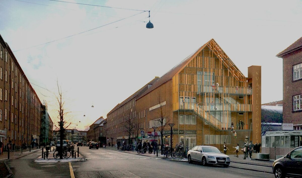 Et team bestående af CC Brun Entreprise, Dorte Mandrup Arkitekter og Steensen Varming skal give Kvartershuset en modernisering. Visualisering: Dorte Mandrup Arkitekter.