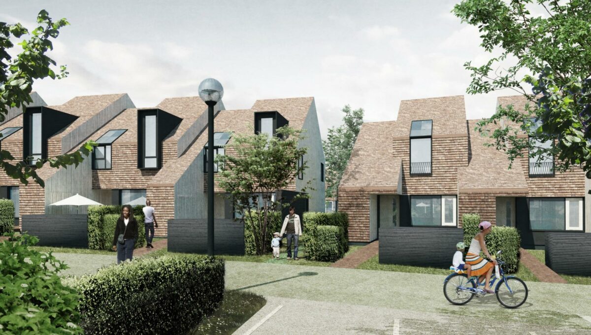 C.F. Møller har skabt to nænsomt integrerede udvidelse af landsbyen, som tilbyder en bred vifte af bæredygtige boliger af høj kvalitet. Visualisering: C.F. Møller.