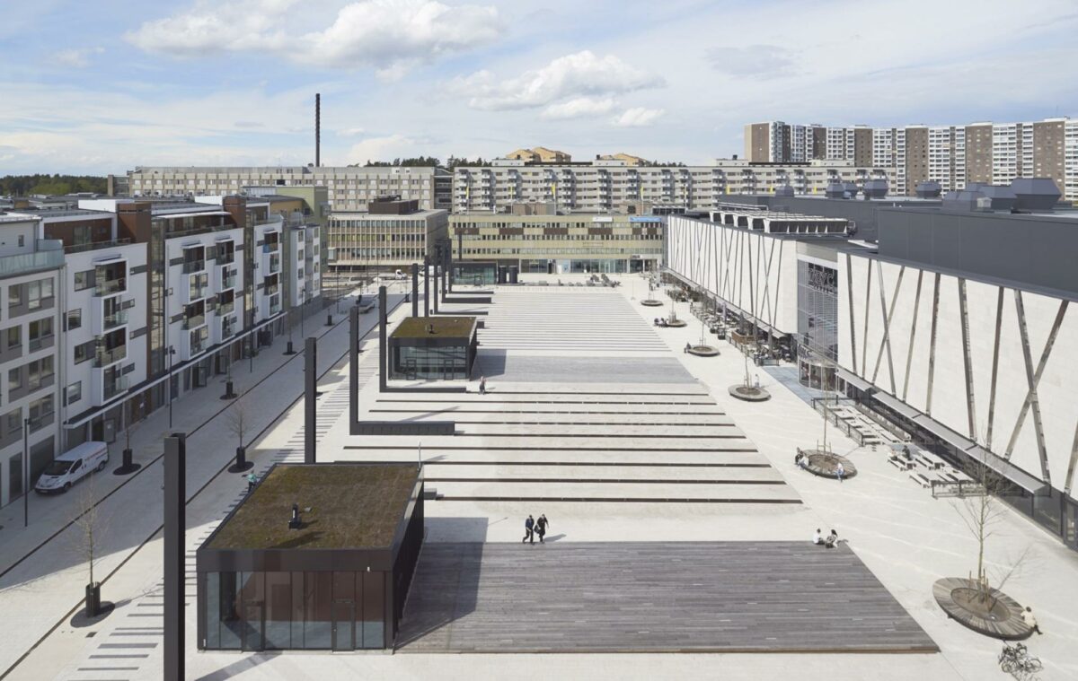 Täby Torg fra oven. Visualisering: Polyform Arkitekter.