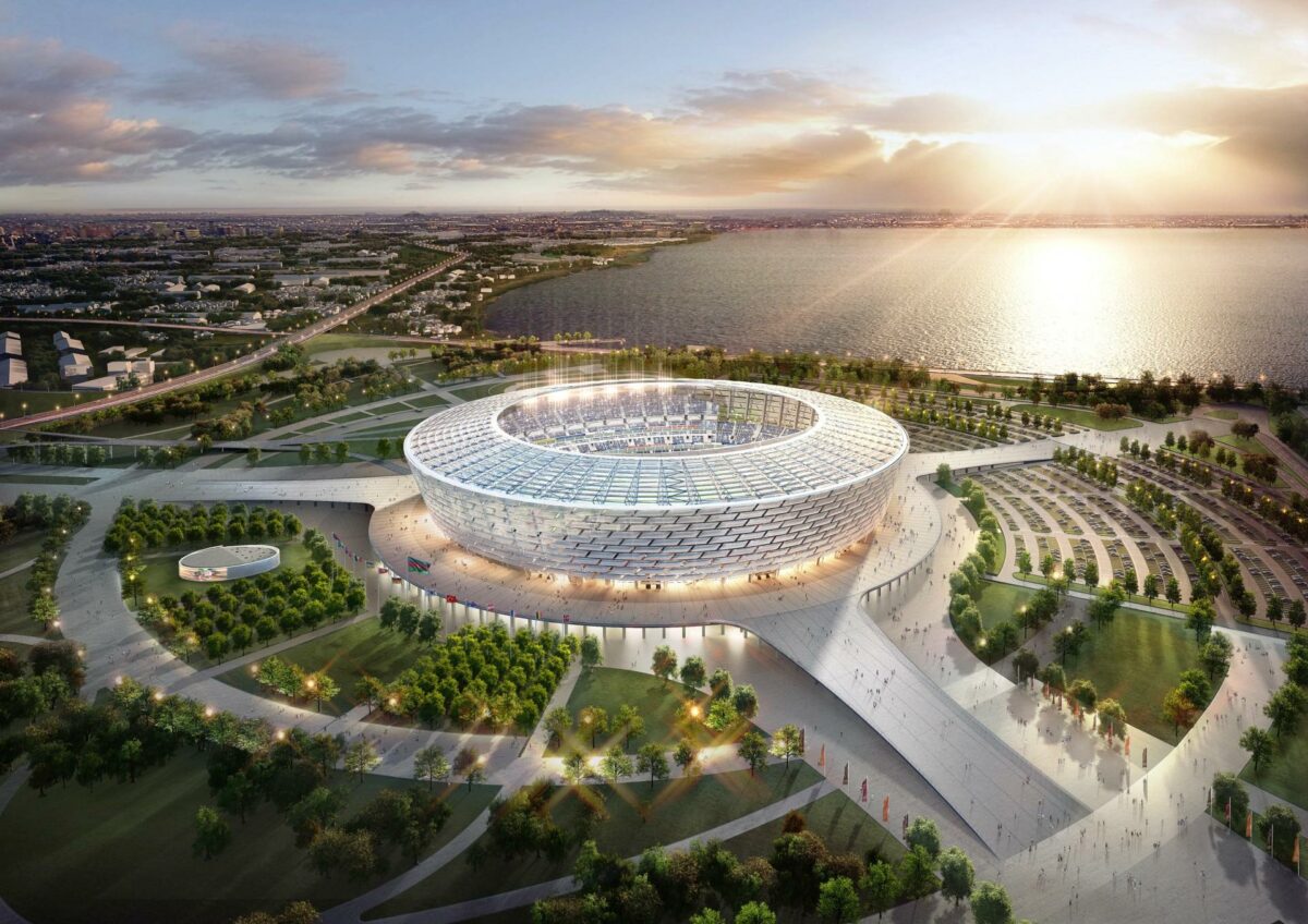 De Europæiske Lege er netop indledt i Baku, Aserbajdsjan, og det nye kæmpestadion er bygget med BIM i alle konstruktioner. Illustration: Tekla Corporation.