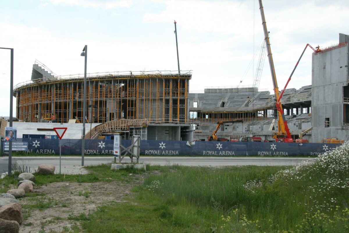 Byggeriet af Royal Arena i Ørestad skrider planmæssigt frem. Foto: Torben Jastram.