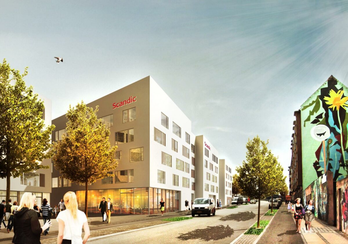 Om tre år åbner Scandic hotel i Kødbyen på Vesterbro i København. Visualisering: Danielsen Architecture.
