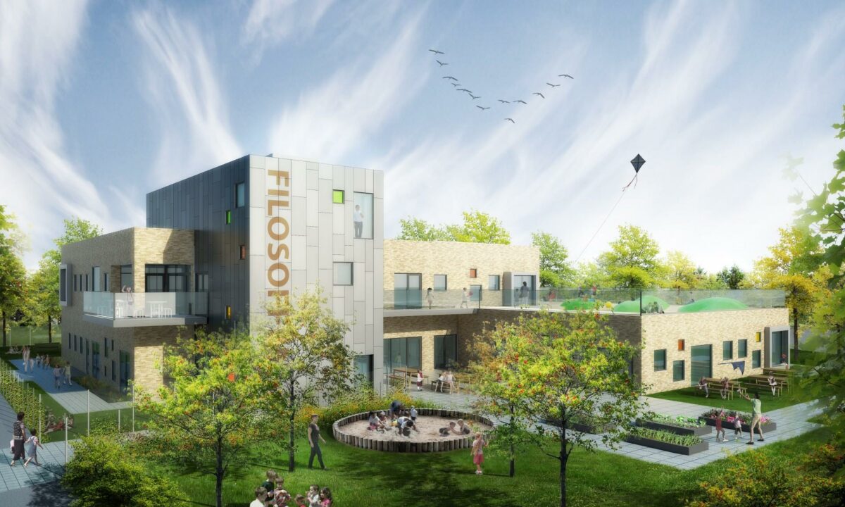 RUM skal tegne daginstitutionen Filosoffen i Holstebro, der får plads til 148 børn. Illustration: Rum.